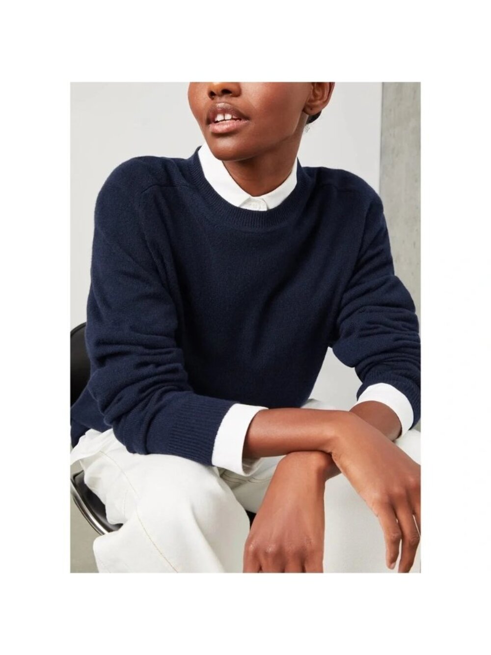 G Label by Goop GWYN Gia Navy Blue Cashmere Oversized Crew Neck Sweater